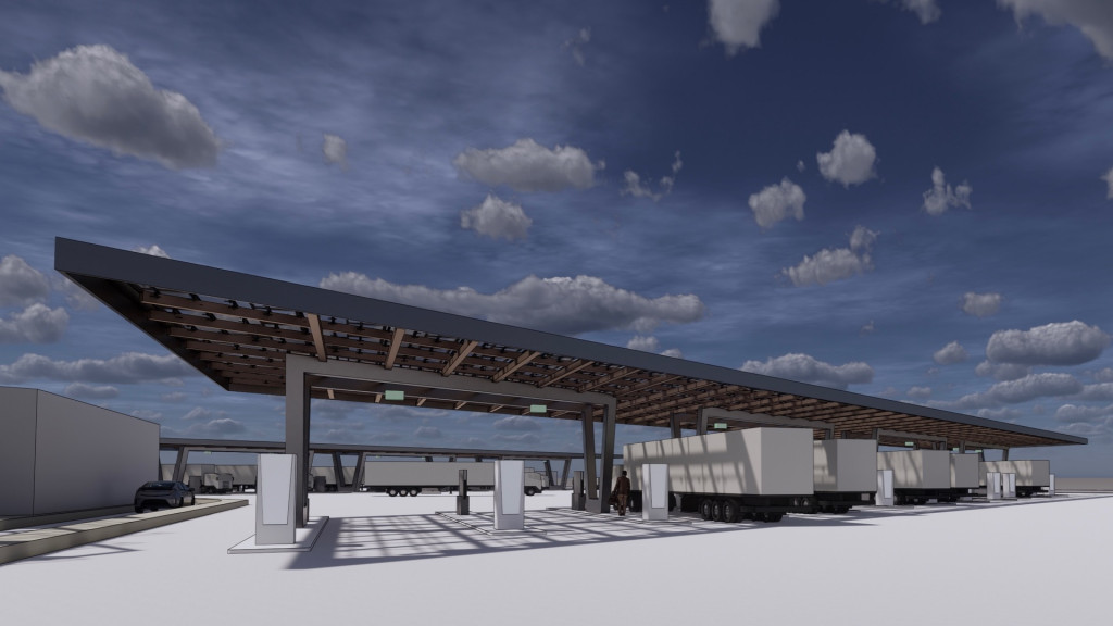 WattEV electric truck stop rendering