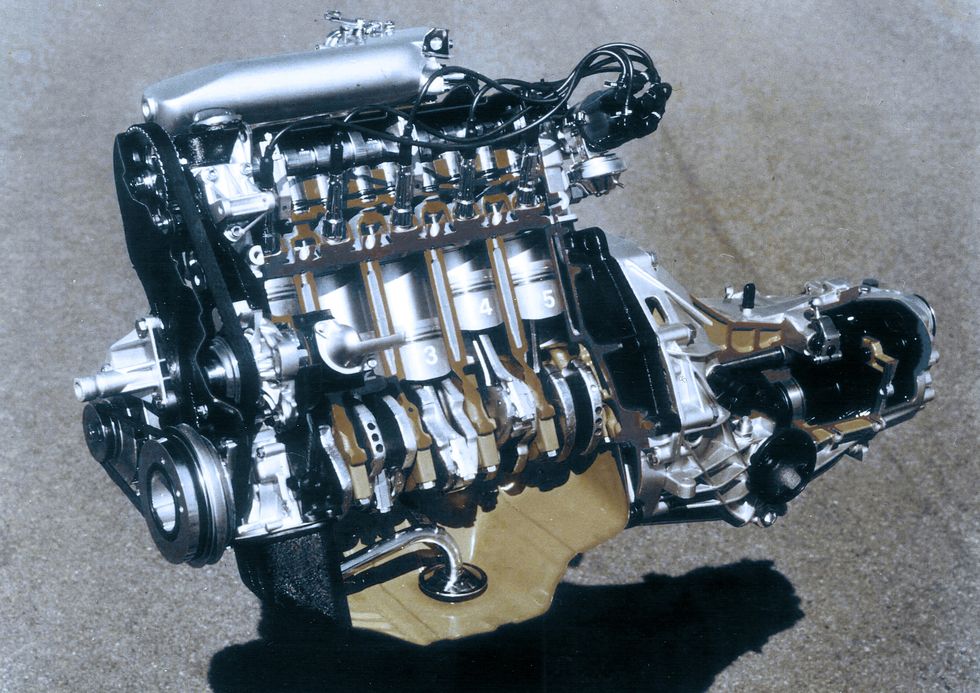 1976 world premiere of the first audi five cylinder gasoline engine