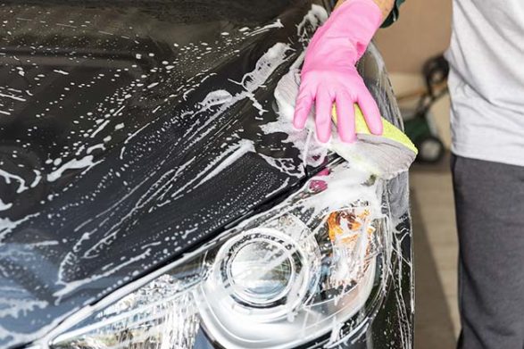 baby shampoo being used to clean a car